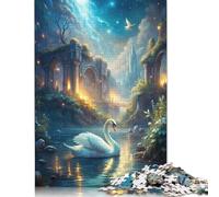Puzzle de 1000 pièces - Cygne dans Un Paysage Fantastique avec des ruines - Jeu de Puzzle en Bois - Jeu éducatif - Jouet Stimulant - Idée Cadeau de Noël - 1000 pièces (75 x 50 cm)