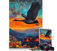 Puzzle de 1000 pièces Cygne Noir survolant Un Paysage volcaniquepour Adolescents, idéal pour stimuler l'esprit, Passer Un Moment agréable, Bords réguliers, Cadeau mémorable (38x52cm)