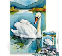 Puzzle de 1000 pièces Cygne sur Le lac à l'aquarelle pour Adultes Concentration, détente, Amusement, découpe Lisse, Cadeau Festif (50x75cm)