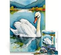 Puzzle de 1000 pièces Cygne sur Un lac à l'aquarelle pour Adultes Concentration, détente et Loisirs Découpe Nette (38x26cm)