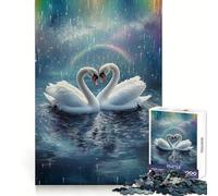 Puzzle de 1000 pièces Cygnes Amoureux sous Une Pluie Arc-en-Ciel pour Adolescents, Jouet Pure Logic, décoration Murale Calme et épurée 38x26cm