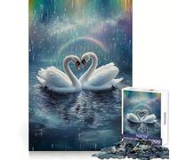 Puzzle de 1000 pièces Cygnes Amoureux sous Une Pluie d'arc-en-Ciel pour Adultes, Jeu Intelligent, découpe précise, 50x75cm