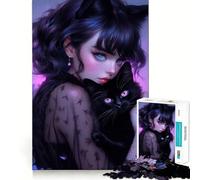 Puzzle de 1000 pièces Dame aux Chats Gothique et fantaisiste Jeu de Concentration mentale Découpe de précision Bords Lisses Activité captivante pour des soirées tranquilles (38x52cm)