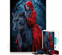 Puzzle de 1000 pièces Dame Capuche Rouge et léopard Noir pour Adolescents, idéal pour améliorer la mémoire, se détendre et créer Une œuvre d'art aux découpes nettes (50x75cm)
