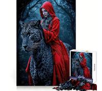 Puzzle de 1000 pièces Dame Capuche Rouge et léopard Noir pour Adolescents, idéal pour améliorer la mémoire, se détendre et créer Une œuvre d'art aux découpes nettes (50x75cm)