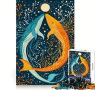 Puzzle de 1000 pièces Danse des Baleines sous la Lune pour Adultes, activité relaxante et stimulante pour la mémoire, Cadeau de Noël Chaleureux et Confortable (50x75cm)