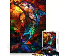 Puzzle de 1000 pièces Dauphin en vitrail pour Adolescents Jeu de logique et de Coordination Découpe précise 38x26cm