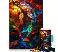 Puzzle de 1000 pièces Dauphin en vitrail pour Adolescents Jeu de logique et de Coordination Découpe précise 38x26cm