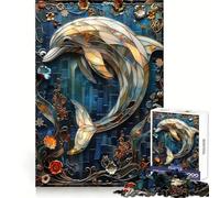 Puzzle de 1000 pièces Dauphin en vitrail pour Adultes, Jeu Mental apaisant et Amusant, découpe de qualité supérieure, Cadeau d'anniversaire 38x52cm