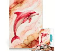 Puzzle de 1000 pièces Dauphin Rose à l'aquarelle, Style Fluide, pour Adolescents, Jeu Mental, Moment de Paix, découpe de qualité supérieure, Cadeau Artistique (38x52cm)