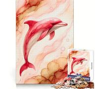 Puzzle de 1000 pièces Dauphin Rose à l'aquarelle, Style Fluide, pour Adolescents, Jeu Mental, Moment de Paix, découpe de qualité supérieure, Cadeau Artistique (38x52cm)