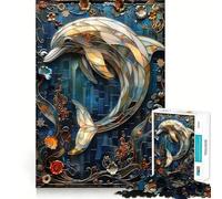Puzzle de 1000 pièces Dauphins Adolescents en vitrail 50x75cm - Décoration Murale Lumineuse et relaxante pour la mémoire et Le Bien-être
