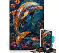 Puzzle de 1000 pièces Dauphins Adolescents en vitrail 50x75cm - Jeu de réflexion et de Groupe - Découpe de précision pour Les fêtes