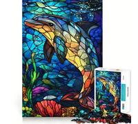 Puzzle de 1000 pièces Dauphins Adolescents en vitrail Jeu Intelligent pour Partager des Moments de complicité Découpe Lisse Liste de souhaits du Père Noël 38x26cm