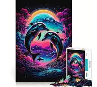 Puzzle de 1000 pièces Dauphins romantiques pour Adolescents, Jeu de logique et de Stimulation Cognitive, Divertissement d'intérieur, Bords de qualité supérieure, Cadeau mémorable (38x52cm)