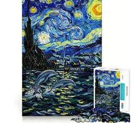 Puzzle de 1000 pièces Dauphins sous la Nuit étoilée pour Adolescents, idéal pour renforcer la mémoire, déstresser et Offrir Un Cadeau de Noël aux Bords Lisses 50x75cm