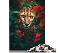 Puzzle de 1000 pièces de fleurs mystérieuses de guépard, puzzle carré créatif pour adultes et puzzle en bois, jeu intellectuel, 1000 pièces (75 x 50 cm)