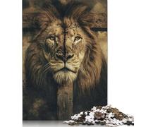 Puzzle de 1000 pièces de lion chrétien pour adultes, puzzle rectangulaire créatif, puzzle en bois, cadeau de Noël pour amis et famille, 1000 pièces (75 x 50 cm)