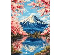 Puzzle de 1000 pièces de peinture à l'huile du mont Fuji Cherry Blossom - Puzzle panoramique sur le lac japonais et Sakura avec affiche, 50,8 x 71,1 cm - Puzzle d'art naturel pour adultes et famille