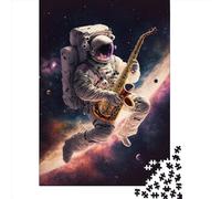 Puzzle de 1000 pièces de saxophone astronaute pour adultes et adolescents. Puzzle pour s'amuser en famille et soirées de jeux. 1000 pièces (38 x 26 cm).