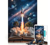 Puzzle de 1000 pièces Décollage d'une fusée Depuis Un Livre Ouvert vers l'espace pour Adolescents Jeu intellectuel, détente mentale, découpe de qualité, Cadeau de Noël (38x52cm)