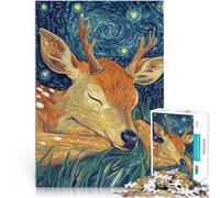 Puzzle de 1000 pièces découpé avec précision Cerf endormi sous la Nuit étoilée Fabriqué en Carton pour Les 14 Ans et Plus Œuvre d'art Cadeaux Difficiles et durs pour Femmes et Hommes。Taille:26x38cm