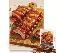 Puzzle de 1000 pièces Délicieuses côtes levées au Barbecue sur Une Planche en Bois Découpe précise Un Jeu Amusant pour développer Son Esprit et ralentir Le Rythme Décoration Murale de Noël (38x52cm)