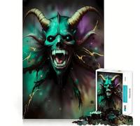Puzzle de 1000 pièces Démon Turquoise à Cornes et Crocs pour Adultes, défi cérébral, pièce de Collection Clear Cut Art 38x52cm