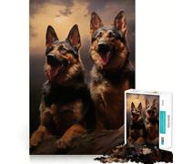 Puzzle de 1000 pièces Deux bergers allemands au crépuscule Décoration aux Bords Nets Résolution de problèmes Amusante et Facile à Vivre Décoration de Noël Cadeau (50x75cm)