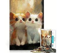 Puzzle de 1000 pièces Deux Chatons Mignons Bords Lisses Jeu de Concentration Amusant Moment de détente Jeu Cadeau d'anniversaire (50x75cm)