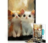 Puzzle de 1000 pièces Deux Chatons Mignons Bords Lisses Jeu de Concentration Amusant Moment de détente Jeu Cadeau d'anniversaire (38x26cm)