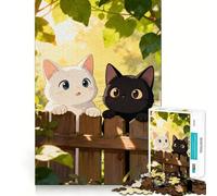 Puzzle de 1000 pièces Deux Chats Mignons sur Une clôture en Bois Découpe précise Jeu Amusant et Stimulant pour l'esprit Jeu de détente Cadeau d'anniversaire Activité Artistique (50x75cm)
