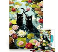 Puzzle de 1000 pièces Deux Chats Noirs, Assemblage Parfait, Art, Jeu Stimulant pour Le Cerveau, Temps de Repos, décoration Murale de Noël (38x52cm)