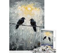 Puzzle de 1000 pièces Deux Corbeaux sur Un Fil de Fer Jeu éducatif décoration Murale Parfaite avec Poster Assorti et fiche d'informations (38x52cm)