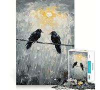 Puzzle de 1000 pièces « Deux Corbeaux sur Un Fil Peinture Ajustement Parfait Jeu Stimulant pour Le Cerveau Temps de Repos Décoration Murale de Noël (38x26cm)