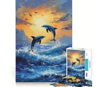 Puzzle de 1000 pièces Deux Dauphins Qui sautent, Travail de précision, Jeu de réflexion et de détente, Cadeau Artistique de Noël (38x52cm)
