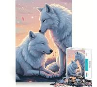 Puzzle de 1000 pièces Deux Loups Blancs dans Un Paysage Pastel Bords Fins Jeu de réflexion et de détente Cadeau Artistique de Noël (38x52cm)