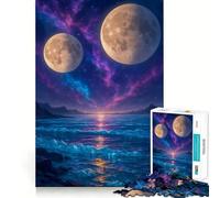 Puzzle de 1000 pièces Deux lunes au-Dessus d'un océan Cosmique Décoration aux Bords Nets Résolution de problèmes Amusante et Facile à réaliser Cadeau de Noël (38x26cm)