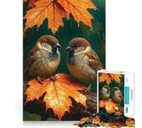 Puzzle de 1000 pièces Deux moineaux par Une journée pluvieuse d'automne Ajustement Parfait Jeu Stimulant pour Le Cerveau Temps de Repos Décoration Murale de Noël (50x75cm)