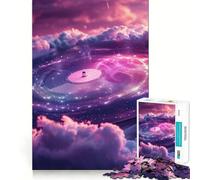 Puzzle de 1000 pièces Disque Musical et Nuages spatiaux pour Adolescents, Jeu de logique Transparent, Monter Lentement, découpe Parfaite, Surprise d'anniversaire (38x52cm)