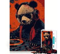 Puzzle de 1000 pièces DJ Panda Souriant pour Adultes Jeu de logique mentale Anti-Stress, découpe Ferme, 50x75cm