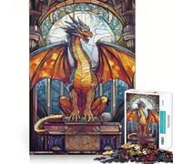 Puzzle de 1000 pièces Dragon Adolescent en vitrail 50x75cm - Décoration Murale - Mémoire, Lumière et détente
