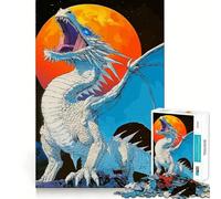 Puzzle de 1000 pièces Dragon Blanc Rugissant à la Lune pour Adolescents Jeu Stimulant l'esprit,Assemblage sécurisé et Solide,activité Amusante en Famille Le Soir (50x75cm)
