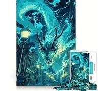 Puzzle de 1000 pièces Dragon Bleu en Ville,pièces Bien ajustées,Jeu de Concentration Amusant,Moment de détente,décoration de Noël (38x26cm)