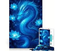Puzzle de 1000 pièces Dragon Bleu et Fleurs de Lotus,articulations précises,Jeu de Construction,Jeu Silencieux,Jeu Amusant pour Un Anniversaire (38x26cm)
