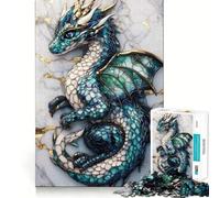 Puzzle de 1000 pièces Dragon Bleu sur marbre,pièces Parfaitement ajustées,Jouet créatif et Amusant,Moments de détente et de Plaisir,Cadeau de décoration d'anniversaire (38x26cm)
