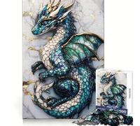 Puzzle de 1000 pièces Dragon Bleu sur marbre pour Adultes Jeu de mémoire, Loisirs et Plaisir Solide et Facile à Assembler Cadeau de Noël (50x75cm)