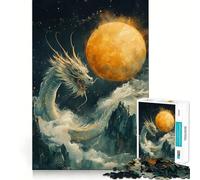 Puzzle de 1000 pièces Dragon céleste et Lune dorée,découpe Premium,Jeu de réflexion créatif,détente et Divertissement,décoration Murale de Noël (38x52cm)