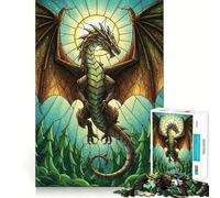 Puzzle de 1000 pièces Dragon dans la forêt en vitrail pour Adolescents, idéal pour améliorer la mémoire, Les Loisirs à la Maison, Finitions impeccables, Cadeau raffiné 38x26cm
