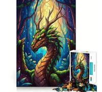 Puzzle de 1000 pièces Dragon dans la forêt en vitrail pour Adultes, Jouet Pure Logic, pour Un Moment de détente et de Bien-être 50x75cm
